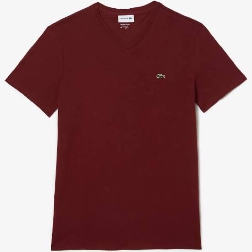 Lacoste Men's V-Neck Pima Cotton Jersey T-Shirts (2) Red & Blue Size XS EUC